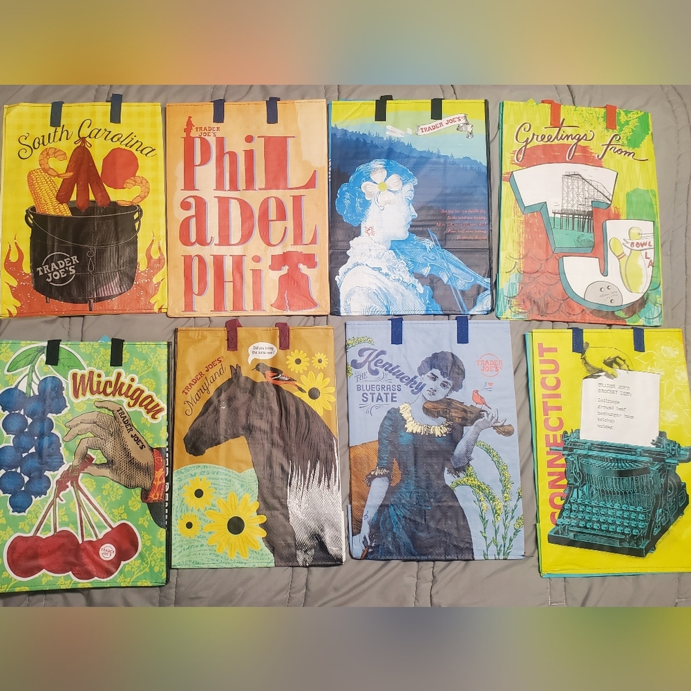 Lot of 8 NWT Trader Joe's Colorful Regional Reusable Bags
